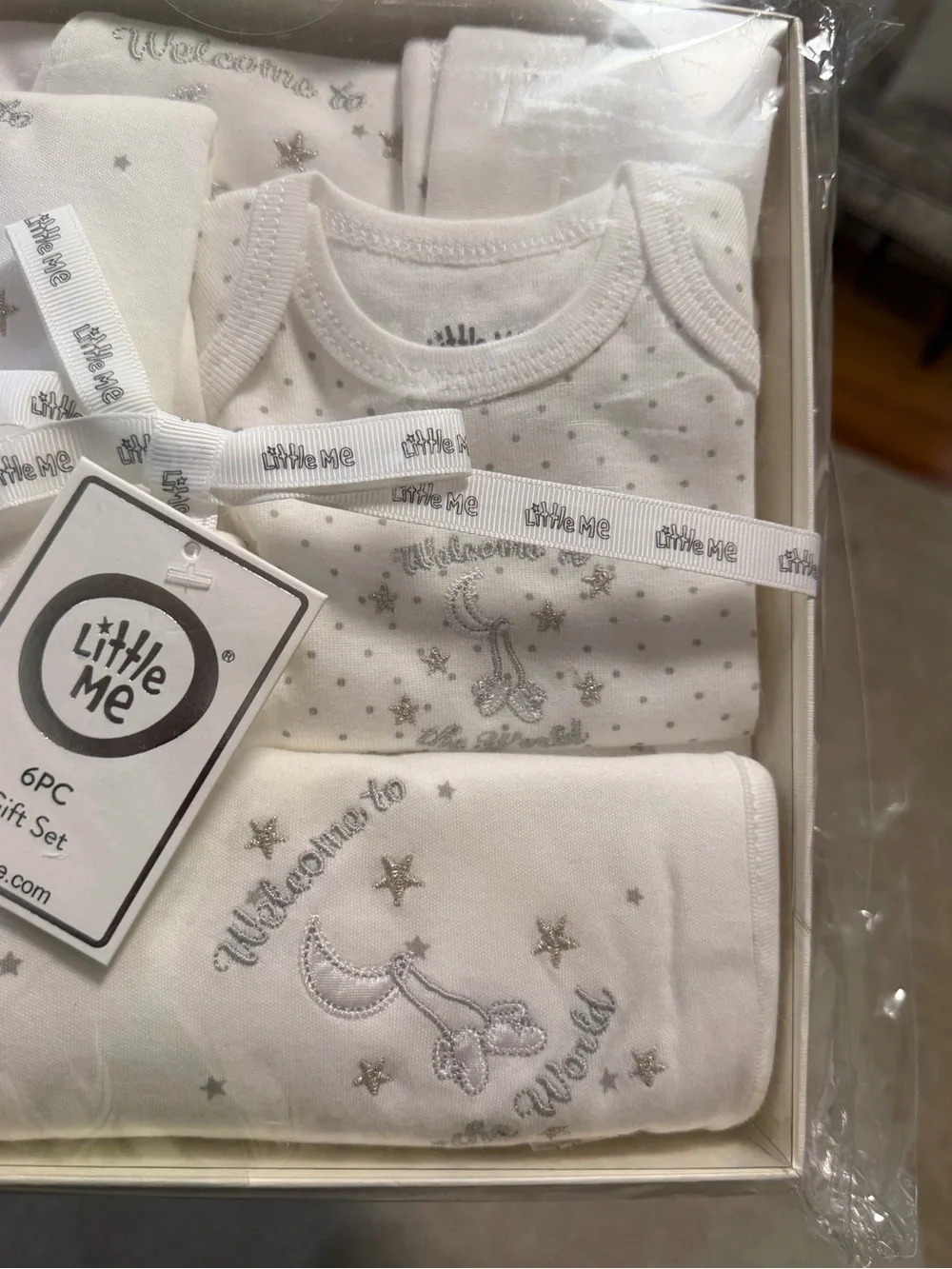 Little Me White and Gray Newborn Gift Set